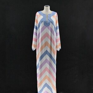 Sail to Sable Charade Maxi‎ Dress Size L Caftan Pastel Long Sleeve Chevron STS